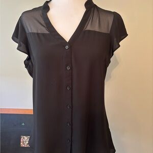 Express Black Flutter Sleeve Blouse with Mandarin Collar